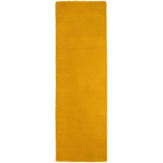 carpetfine Gabbeh Lola Uni", gelb, B:60cm H:14mm L:180cm, Wolle, Teppiche, mit natürlichem Pflanzenmaterial von Hand gewebt, auch in Rund