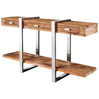 Licht-Erlebnisse Konsolentisch KOFI, mit Schublade Teakholz Edelstahl in Braun Chrom 140x81x41 cm (BxHxT) braun|bunt