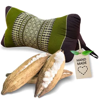 livasia Nackenstützkissen Knochenkissen - Ø 15x32cm - Nackenkissen Knochenform, Sofakissen, Lesekissen mit Kapok, Kissen für Garten und Balkon, Reisekissen handgefertigt (Braun/Grün)