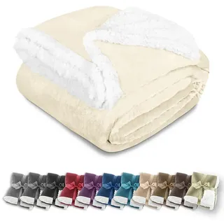 Wohndecke in Lammfell-Optik Kuscheldecke weich & flauschig - Sherpa Fleecedecke, Gräfenstayn, Warme Wolldecke & Sofaüberwurf Tagesdecke für Couch & Sofa weiß 220 cm x 240 cm