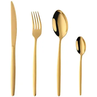 YDware Besteck Gold Besteck set 4-teilige Edelstahl Gabeln Löffel Teelöffel Steakmesser für 1 Personen Cutlery Set für Haus Küche Restaurant