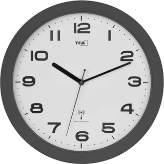 TFA Dostmann Funkuhr Analog Wanduhr modern, 60.3554, ohne Ticken, geräuschlos, Küchenuhr, 32cm Durchmesser, zum Hängen, batteriebetrieben, anthrazit