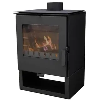 ALAZ K5S Kaminofen 6 kW – Schwarz | Holzofen mit Schamott-Brennkammer & Sichtfenster | Für Holzscheite bis 50 cm | Energieeffizienzklasse A+