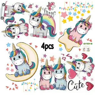 Kibi 4PCS Einhorn Wandtattoo Einhorn mit Sternen Bunt Einhörner Wandtattoo Babyzimmer Wandsticker Einhorn Mädchen Entfernbarer Wandaufkleber Einhorn Kinderzimmer Schlafzimmer Wanddekoration