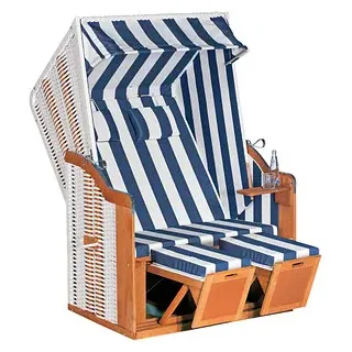 Sunny Smart® Strandkorb Rustikal 50 Plus blau, weiß, gestreift, weiß Kunststoff, Holz, 7-teilig