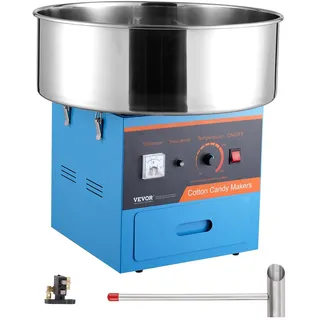 Vevor Elektrische Zuckerwattemaschine, 1000 W Zuckerwattegerät, Kommerzielle Zuckerwattemaschine mit Edelstahlschüssel, Zuckerschaufel & Schublade, für Kindergeburtstage, Familienfeiern, Blau