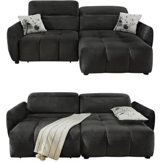 luma-home schönes für dein zuhause Ecksofa B260/T191/H106 cm, elektrische Sitztiefenverstellung 60 cm ausfahrbar, Kopflehnen höhenverstellbar, USB-A u.USB-C Ladefunktion, Ottomane beidseitig montierbar,Velours Anthrazit Schwarz / 15406