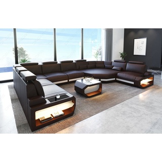 Sofa Dreams Wohnlandschaft Leder Sofa Asti U Form, Couch, U Form Ledersofa mit LED, Designersofa braun