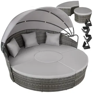 tectake Loungeset Rattan Sonneninsel Santorin - UV-beständig und widerstandsfähig, (Gartenlounge-set Santorin, 5-tlg., geeignet für Outdoor in Grau), klappbares Sonnendach & höhenverstellbare Füße grau