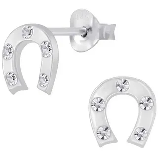 schmuck23 Paar Ohrstecker Ohrringe Hufeisen Kristall 925 Silber Damen Mädchen Kinder, Kinderschmuck Mädchen Geschenk echte Silberohrringe silberfarben