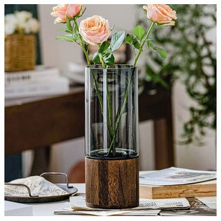 GelldG Zylinder Blumenvase Modern Zylinder Vase Handgefertigte kristallklare Glasvase grau