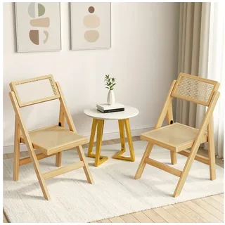 TLGREEN Klappstuhl aus Holz,Faltbar Esszimmerstuhl, (87x46x43cm Rattan Stuhl mit Wiener Geflecht, 2 St), Rattan Stuhl, Balkonstuhl, Naturfarben