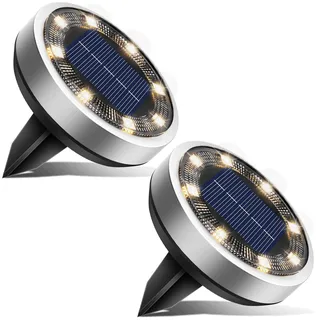 btfarm 2 Stück Solar Bodenleuchten Aussen, 8 LED Gartenbeleuchtung Solar Wasserdicht Boden Solarleuchten, Solarlampen für Außen Garten Rasen Auffahrt Gehweg Patio, Warmes Weiß