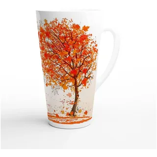 Alltagszauber Latte-Macchiato-Tasse - Jumbo-Becher HERBSTLAUB, Keramik, extra groß, für ca. 500ml Inhalt braun|gelb|orange|weiß