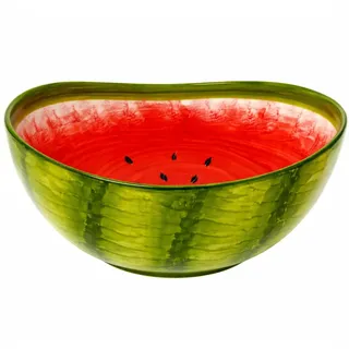 Lashuma Handgemachte Obstschale Melone, Servierschale aus Italienischer Keramik in Melonenoptik, Runde Salatschüssel 24 cm