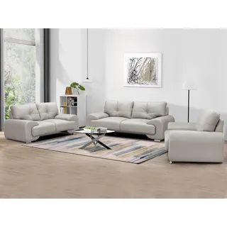 Beautysofa Polstergarnitur Maxime lux, (Sessel + Zweisitzer + Dreisitzer aus Kunstleder, Couchgarnitur im modernes Stil), mit Wellenfedern, mit dekorativen Nähten und bequemer Sitz beige