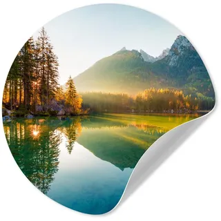 MuchoWow Wandsticker See - Wald - Berge - Natur - Sonne - Landschaft (1 St), Wanddeko Wohnzimmer Schlafzimmer Wandverkleidung, 50x50 cm bunt 50 cm x 50 cm x 0.1 cm