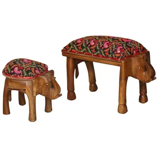 Marrakesch Orient & Mediterran Interior Pouf 2er Set Hocker Adisbo 70 cm – Sitzbank & Elefantenhocker aus Holz bunt (2-St), Handarbeit braun