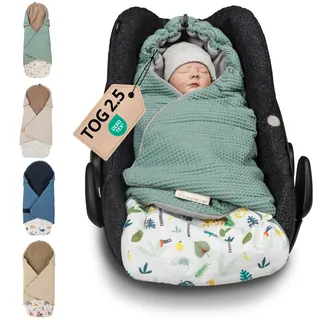 ULLENBOOM Einschlagdecke Babyschale, 100% OEKO-TEX Materialien, Ideal für Herbst und Winter, Salbeigrün-Regenwald (Made in EU) - Babydecke für Kindersitz oder Kinderwagen