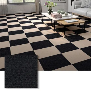 Selbstklebende Teppichfliesen, selbstliegend, langlebig, rutschfest, strapazierfähig, Teppichfliesen, Bodenbelag für Büro, Wohnzimmer, Schlafzimmer (Größe: 60 x 60 cm, Farbe: schwarz)