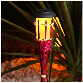 MARELIDA LED Gartenfackel LED Solar Gartenfackel Bambus Flammeneffekt pink Solarfackel Garten, LED Classic, gelb rosa