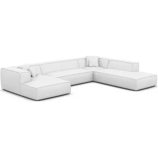 Echtleder U-Form XXL Lounge Wohnlandschaft Arelia Weiß Links