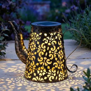 LED Solar Leuchte Metall Gießkanne - 19 x 14 cm - Vintage Deko Garten Lampe in Rost Optik - Outdoor Laterne nostalgisch antik beleuchtet