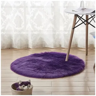 BTTO Hochflor-Teppich Flauschigen Teppiche,Shaggy Hochflor Teppich,Weicher Teppich,Rund, Faux Lammfell Schaffell Teppich lila Ø 90 cm