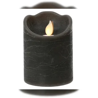 Lumineo LED Kerze mit Timerfunktion 7,5x10cm Wachs mit beweglicher Flamme Echtwachskerze batteriebetrieben Wachskerze Stumpenkerze Rustik Dunkelgrau Warmweiß