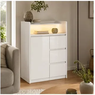 FUFU&GAGA Sideboard Hochglanz Kommode mit LED-Beleuchtung, weiß, 80-200 cm weiß 80 cm x 110 cm x 40 cm