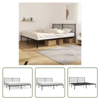 The Living Store Bettgestell mit Kopfteil Metall Schwarz 180x200 cm - Schwarz