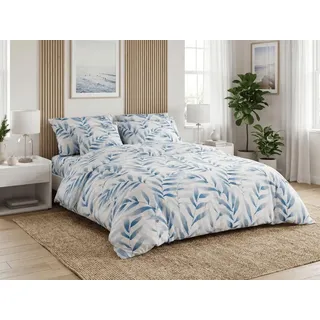 Mikrofaser-Bettwäsche KOVENDI blau-weiß 70x90 + 140x220