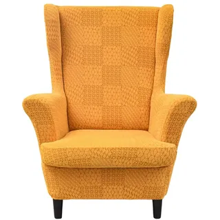 Highdi 2-Teilig Ohrensessel Überzug, Sessel-Überwürfe Ohrensessel Kariert Jacquard Schonbezüge Bezug Sesselhusse Strandmon Tiger Stuhlbezug mit Armlehne Hohe Rückenlehne (Orange)