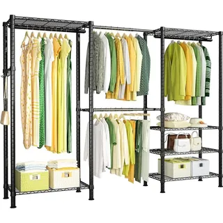 Schwerlast Kleiderständer, 230*35*180cm, Kleiderbügel mit Höhenverstellbaren Einlegeböden, bis 394 kg belastbar, Schwarz - Schwarz