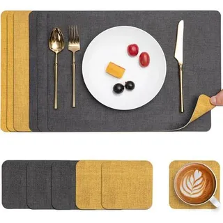 Tischsets Abwaschbar Leder Rutschfest 6er Set Grau Gelb 6er Set