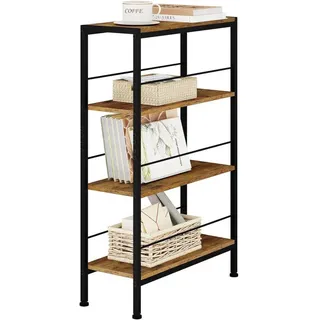 Woltu Standregal, Dunkelbraun, Schwarz, Metall, 4 Fächer, Rechteckig, eckig, 50x78x20 cm, Wohnzimmer, Regale, Bücherregale