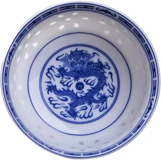 VENBER Servierschalen Reisschale Blau-weißes Porzellan Geschirr Chinesisches Drachengeschirr Keramik Ramen Suppenschalen, 10,2 cm