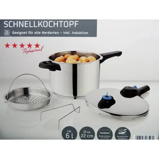 Ernesto Schnellkochtopf mit Dünsteinsatz Kochtopf Topf 6 L Induktion 22cm NEU