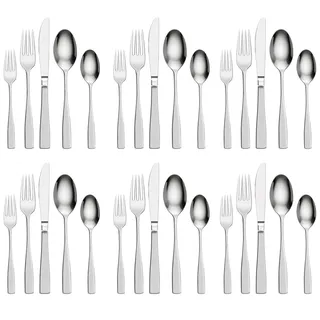 Gravurmaster Besteck Set für 6 Personen, 30 teilig Edelstahl Besteckset Spülmaschinenfest, Hochglanzpoliert, Löffel Gabel Messer Set für Zuhause Grillen Party Alltag Gäste Camping Picknick