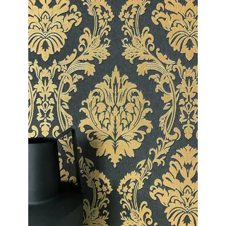 Newroom Vliestapete Nikulai Black Tapete Mustertapete Ornamente,Glänzend, Schwarz Glänzend Modern Ornamente - Mustertapete Retro Gold Vintage Glamour Ornamente Ornamente für Schlafzimmer Wohnzimmer Küche, Retro grau