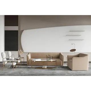 Xlmoebel Polstergarnitur Samt Wohnlandschaft mit Lounge-Funktion und elegantem Design, (4-tlg., Sofagarnitur 3+1 Sitzer), Hergestellt in Europa beige