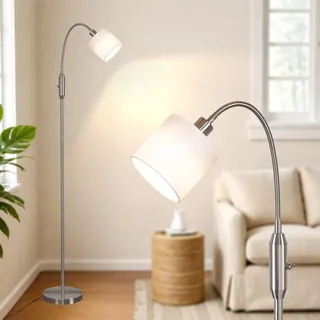 Glitzerlife Stehlampe Leselampe bogenleuchte Vintage Bogenlampe Wohnzimmer | Stehleuchte 1 Flammig E14 Standlampe Silber Industrial 360° Drehbarer Lampenschirm Schlafzimmer Ohne Leuchtmittel