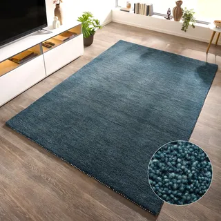 Wollteppich THEKO "Gabbeh Uni, Handgefertigt, meliert, auch als Läufer erhältlich, Wolle" Gr. 1, grau (grau, blau), B:60cm H:14mm L:90cm, Wolle, Teppiche, Schlafzimmer, Wohnzimmer, Esszimmer, auch als Läufer oder rund