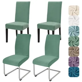 LuxusKollektion Stuhlhusse Stuhlhussen Stretch Samt Velour Schwingstuhl Bohnengrün 4 Stück