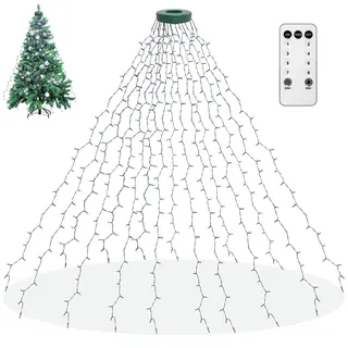 aneeway Weihnachtsbaum Lichterkette mit Ring Christbaumbeleuchtung 8 Modi Weihnachtsbaum-Überwurf-Lichterkette mit 16 Girlanden 400LED Baummantel Weihnachten 2m Tannenbaum Lichter KaltesWeiß