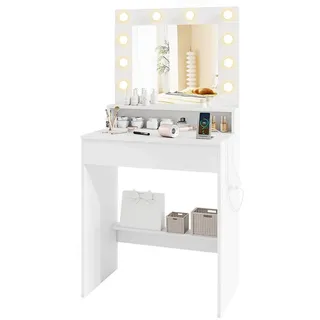 COSTWAY Schminktisch Frisiertisch mit Spiegel, LED (1-St), mit Ladestation, Schublade weiß