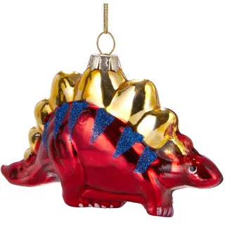 BRUBAKER Christbaumschmuck Kunstvolle Weihnachtskugel Rot-blauer Dinosaurier, mundgeblasene Weihnachtsdekoration aus Glas, handbemalt - 11.5 cm blau|rot