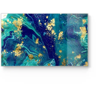 DEQORI Frühstücksbrett Glas | klein 23x14 cm | Motiv Marmor mit Goldakzent | Design Schneidebrett für Küche | Frühstücksbrettchen antibakteriell & rutschfest | Glasplatte & Servierplatte