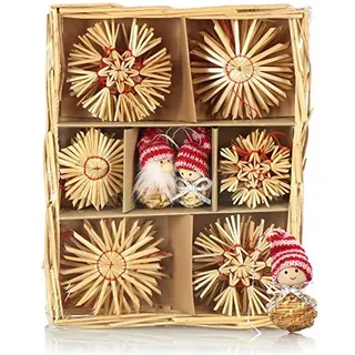 Strohsterne 28er Set Christbaum-Schmuck Weihnachtsdeko Stroh-Anhänger
