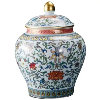 Deko Vase Dekorative Ingwergläser, Antikes Chinesisches Tempelglas Aus Porzellan Und Keramik Mit Versiegelten Deckeln, Für Zuhause, Küche, Esszimmer Vase mit Deckel (Color : A, Size : 13.6 * 17.6cm)